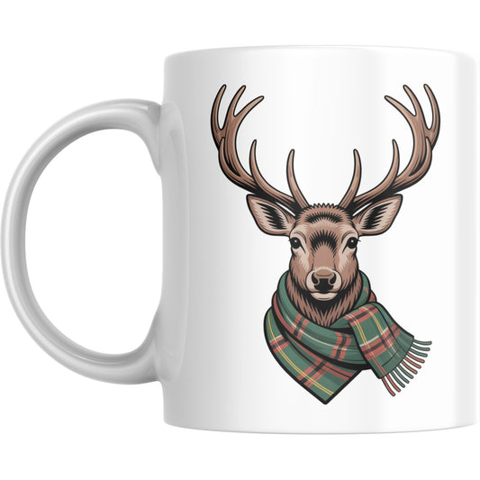 Scottish Stag Mug – Tartan Scarf Coffee Cup