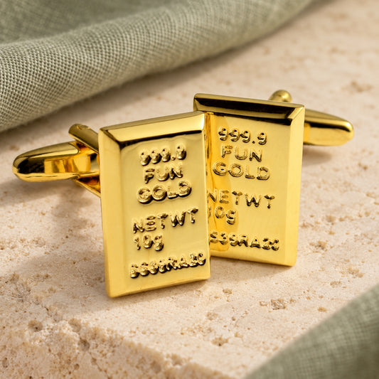 Golden Ingot Style Money Cufflinks in a muted gift setting