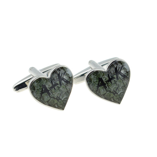 Personalised Initials Carved on Tree Heart Shaped cufflinks | Ashton and Finch