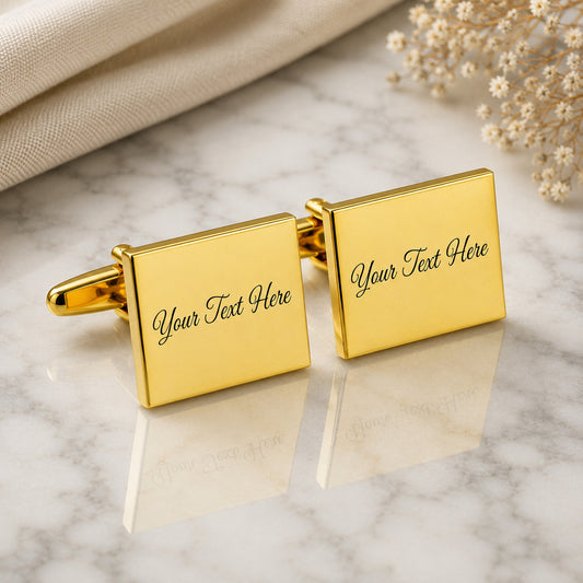 Personalised Engravable Gold Rectangle Wedding Cufflinks
