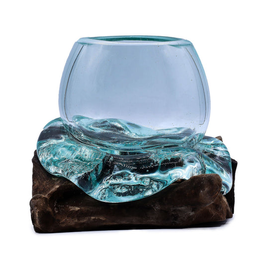 Molten Glass Mini Goldfish Bowl on Wood – 20cm379