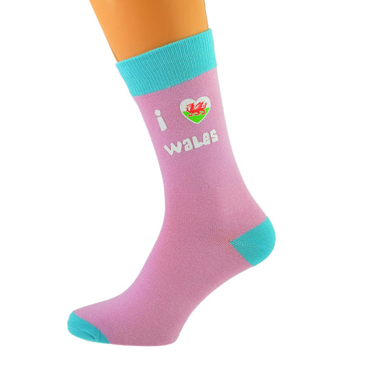 Pale Pink Turquoise Unisex Socks I Love Wales Welsh Design| Ashton and Finch