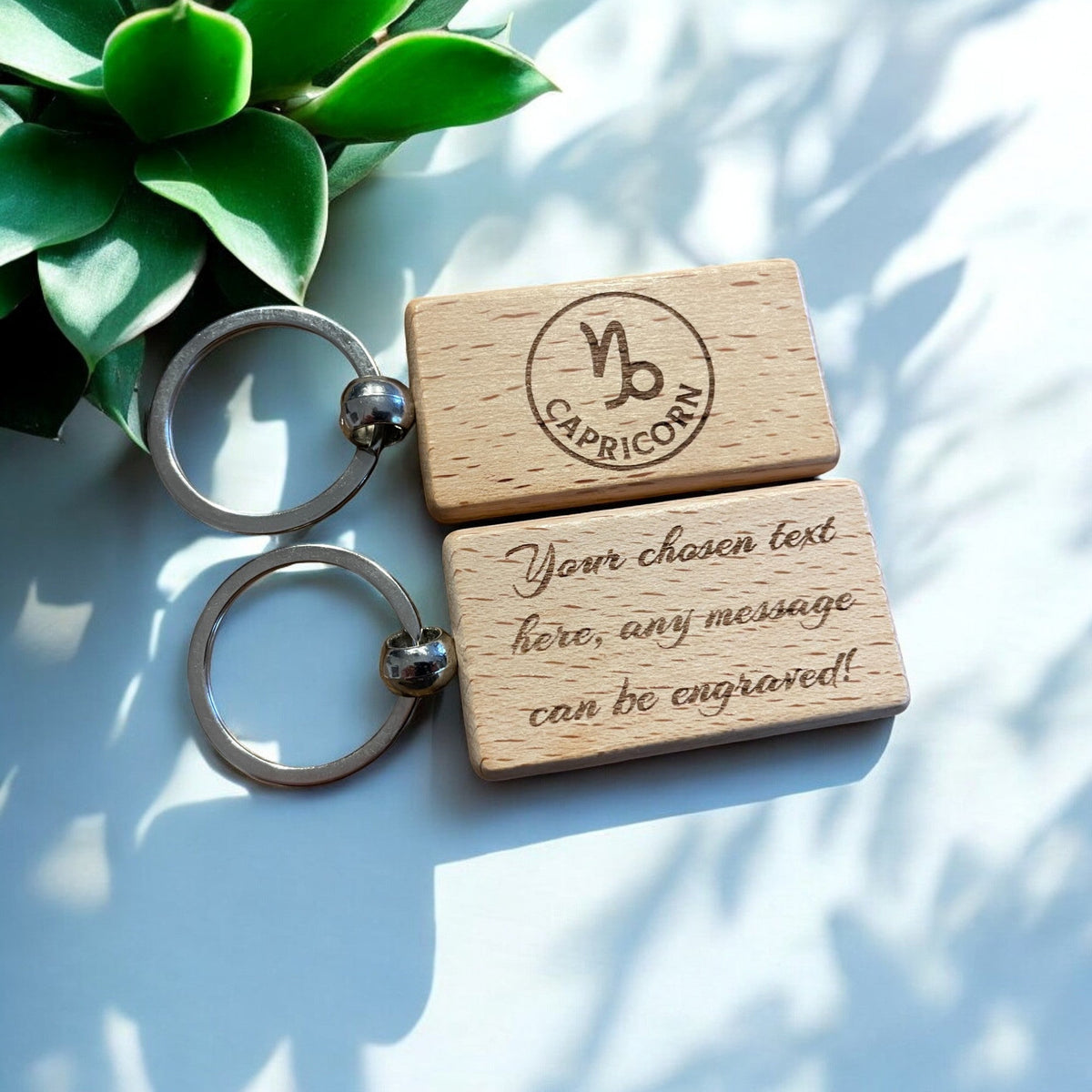 Personalised Wooden Capricorn Zodiac Keyring Gift  | Ashton and Finch