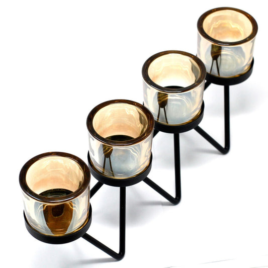 Iron Votive Holder with Zigzag Frame – Four Cup
