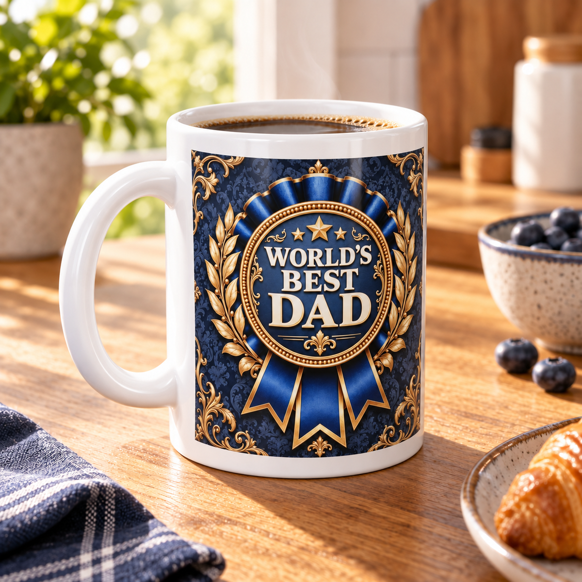World's Best Dad – Champion Rosette Mug — angled view