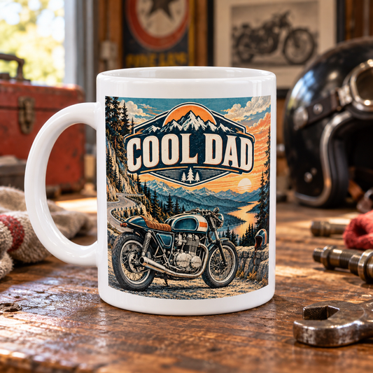 Cool Dad – Retro Motorcycle Mug — front design