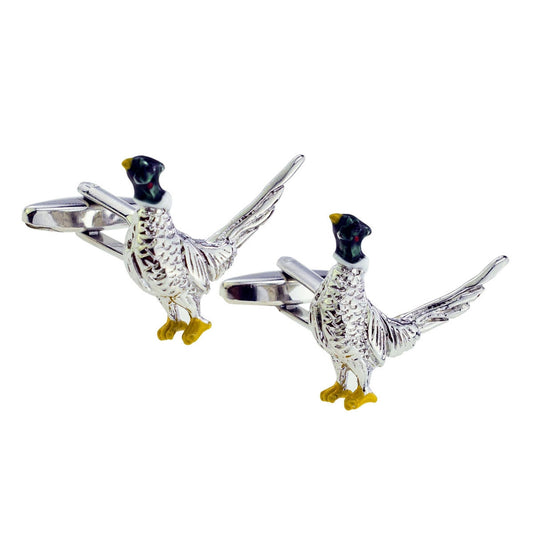 Feature Colours Rhodium Plated Pheasant Cufflinks | Ashton and Finch