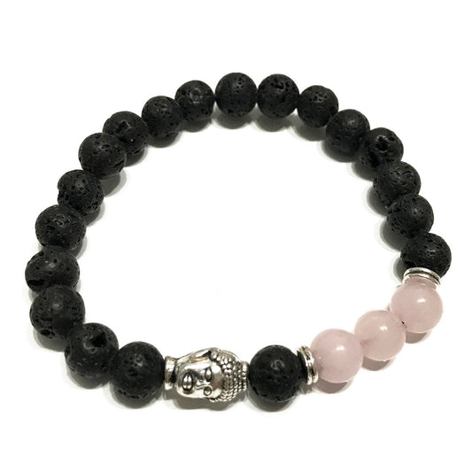 Buddha Rose Quartz Lava Stone Bracelet