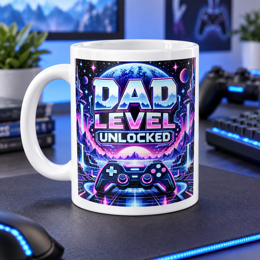Dad Level Unlocked – Gaming Mug — front design