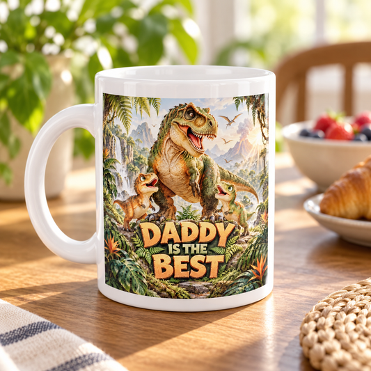 Daddy Is the Best – Dinosaur Family Mug — front design
