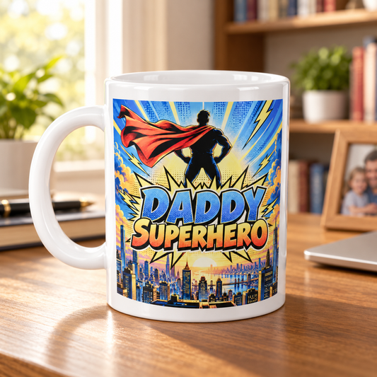 Daddy Superhero – Comic City Mug — front design