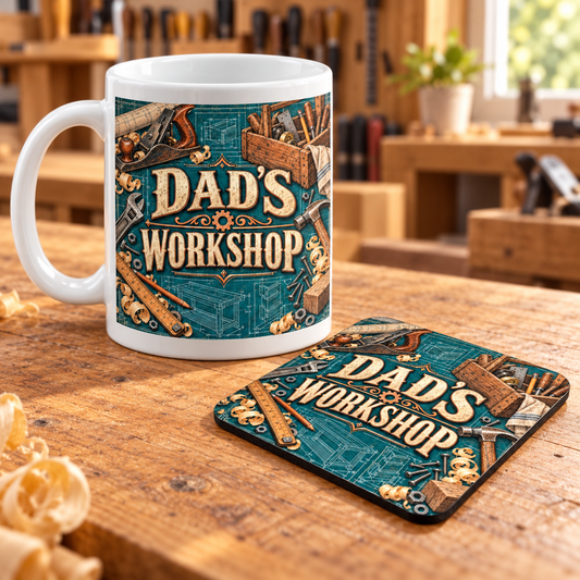 Dad's Workshop – Toolkit Mug With Coaster — front design