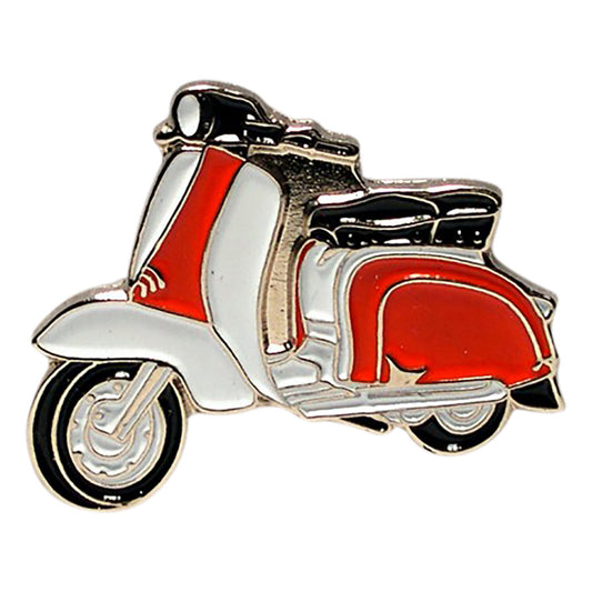 MODS Scooter in Red & White Metal Enamel Lapel Pin Badge