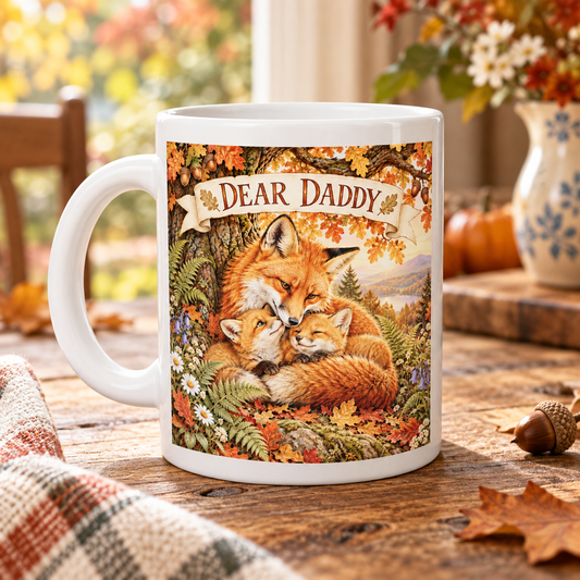 Dear Daddy – Fox Family Woodland Mug — front design