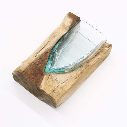 Molten Glass V Shaped Art Vase on Wood