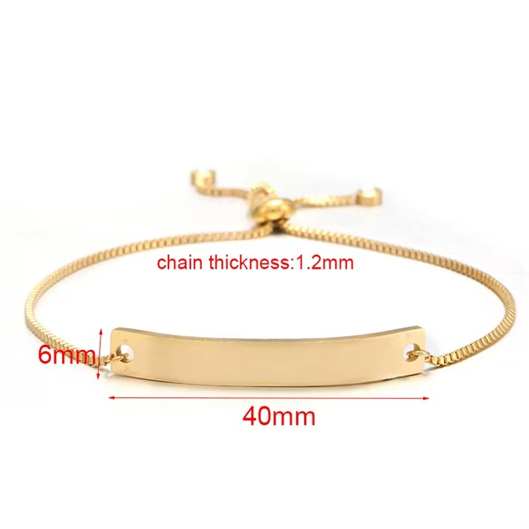 Gold Plated Adjustable Bar Bracelet – Engravable ID Plate Bracelet