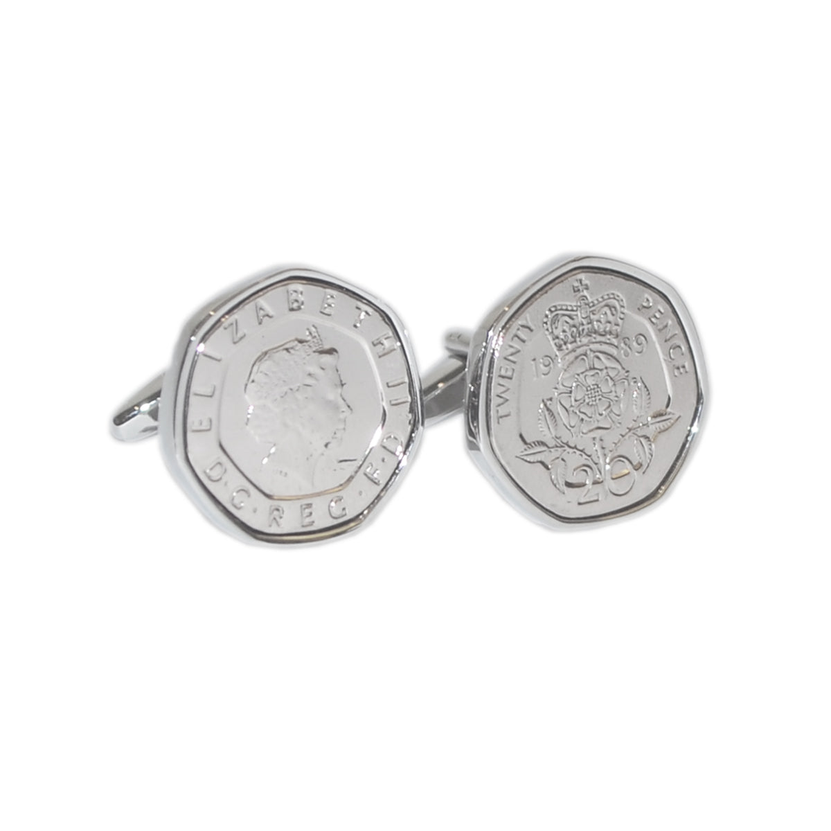 Rhodium Plated Cufflinks with Polished Decimal Twenty Pence Coin | Ashton and Finch