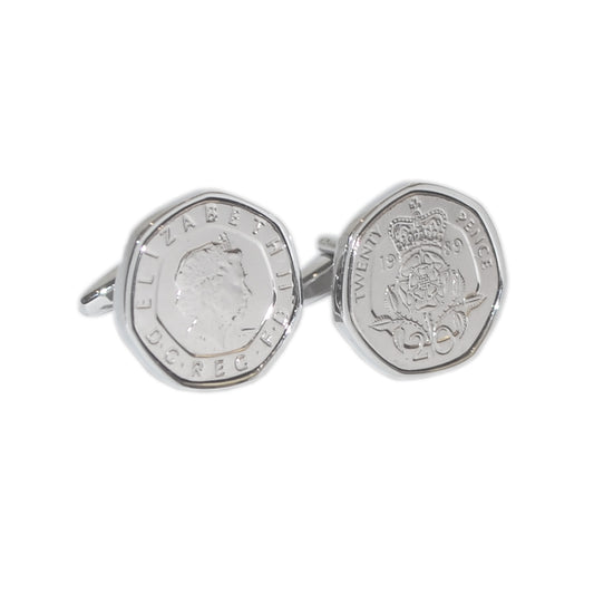 Rhodium Plated Cufflinks with Polished Decimal Twenty Pence Coin | Ashton and Finch