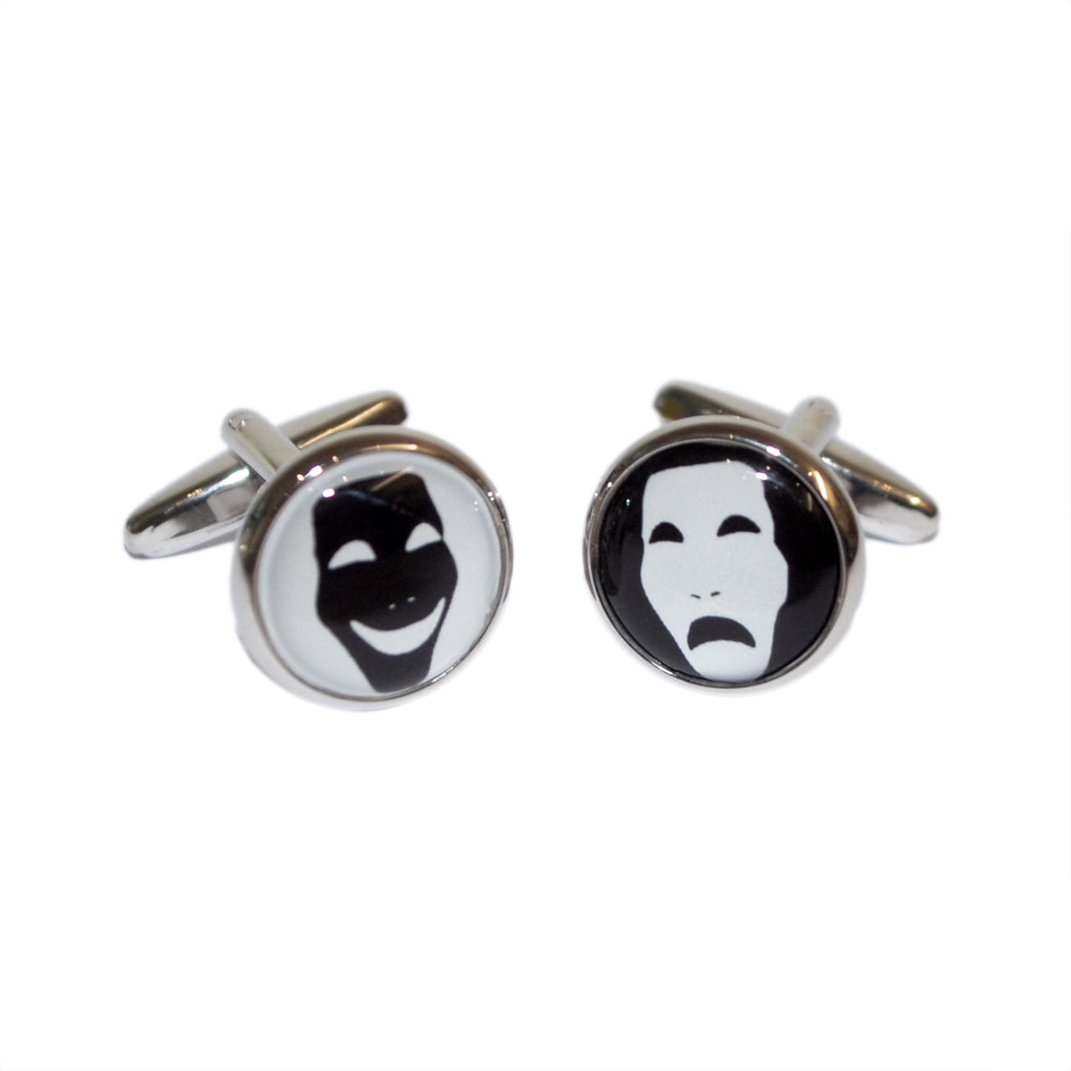 Comedy & Tragedy Round Black & White Cufflinks | Ashton and Finch