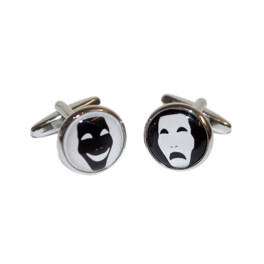 Comedy & Tragedy Round Black & White Cufflinks | Ashton and Finch