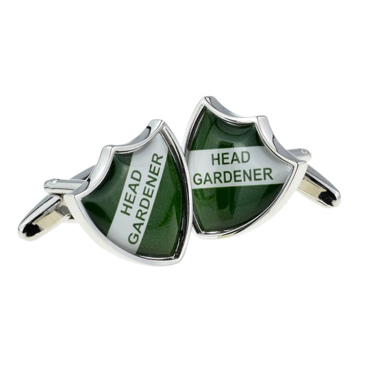 Head Gardener Green School Shield Badge Style Cufflinks | Ashton and Finch