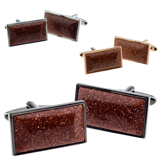 Natural Amber Sparkle Coloured Stone Insert Rectangular Cufflinks | Ashton and Finch