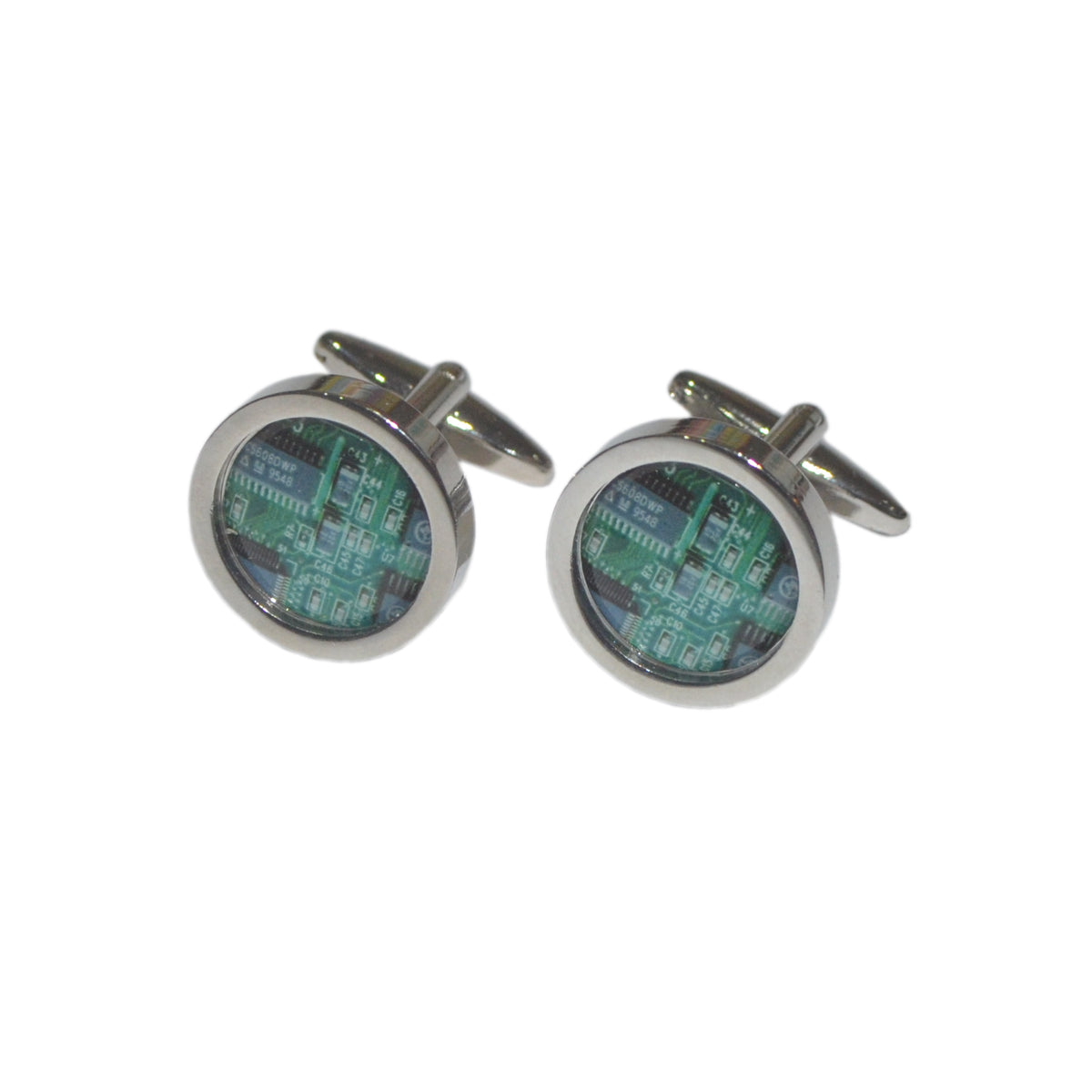 Green circuit board look round Cufflinks | Ashton and Finch