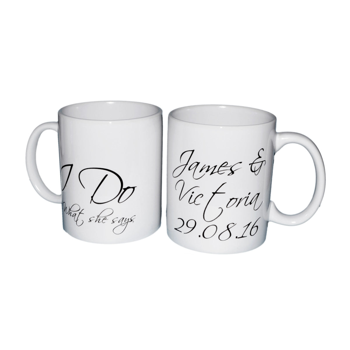 Personalised Wedding Mug Set – I Do and What She Says Cups | Ashton and Finch