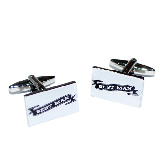 Retro Banner Style Wedding Cufflinks in multiple titles | Ashton and Finch
