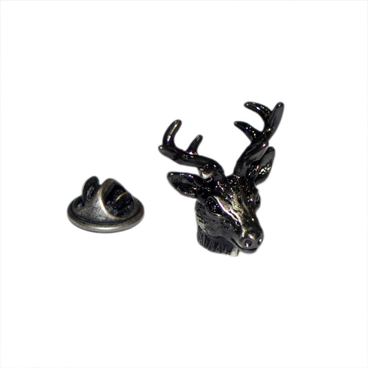 Antique Finish Stags Head Lapel Pin Badge