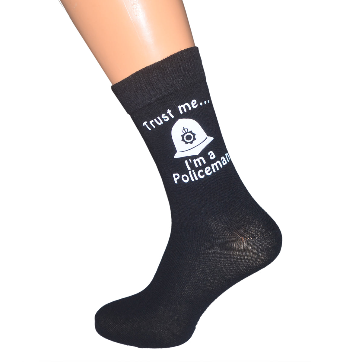 Trust Me I’m A Policeman Mens Black Socks With Helmet Image| Ashton and Finch