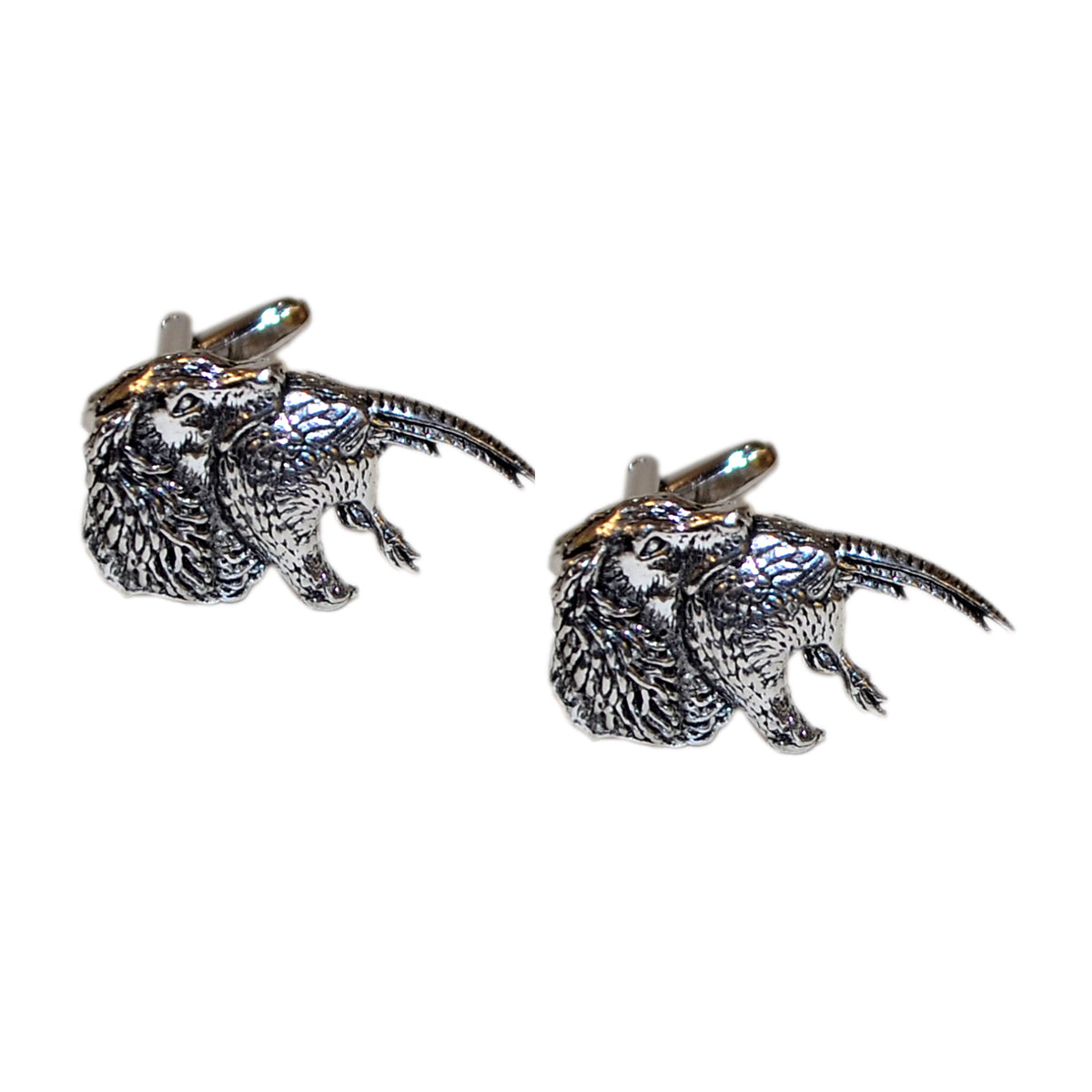 English Made Spaniel Dog & Pheasant Bird Pewter Cufflinks | Ashton and Finch