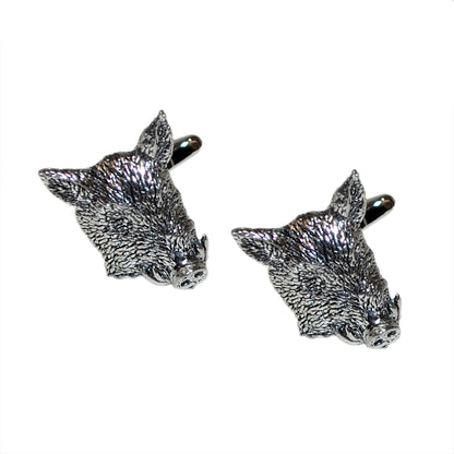English Made Wild Boars Head Pewter Cufflinks | Ashton and Finch