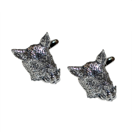English Made Wild Boars Head Pewter Cufflinks | Ashton and Finch