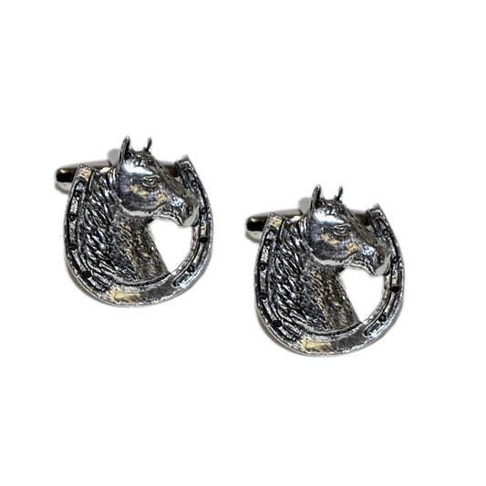 English Made Horses Head Lucky Horseshoe Pewter Cufflinks | Ashton and Finch