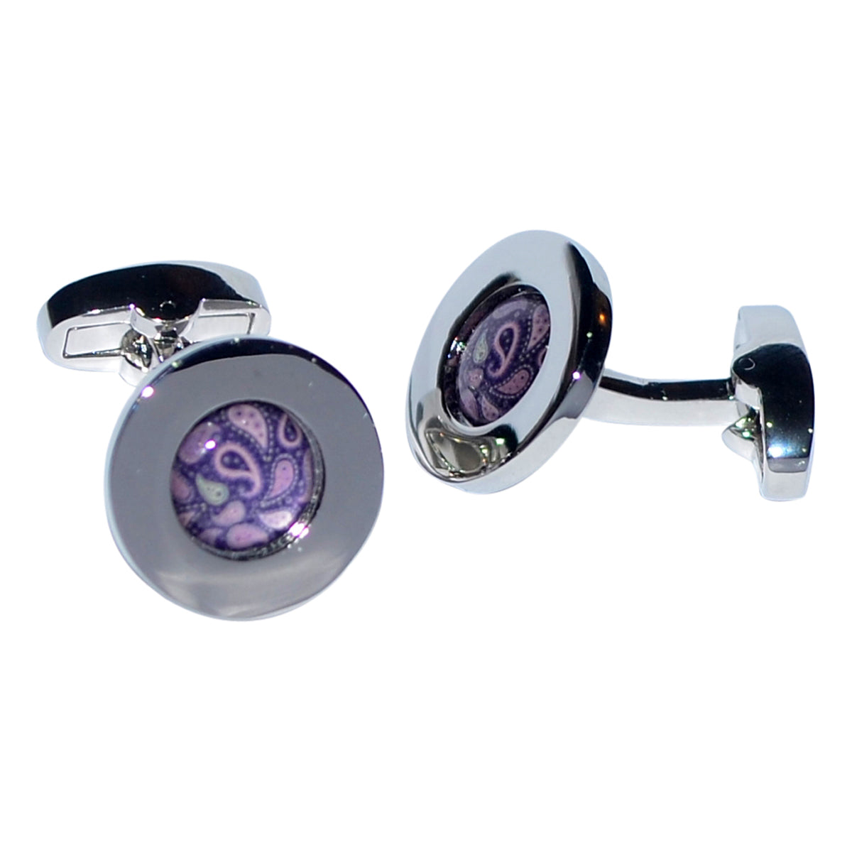 Pink Paisley Centre Rhodium Plated Cufflinks | Ashton and Finch
