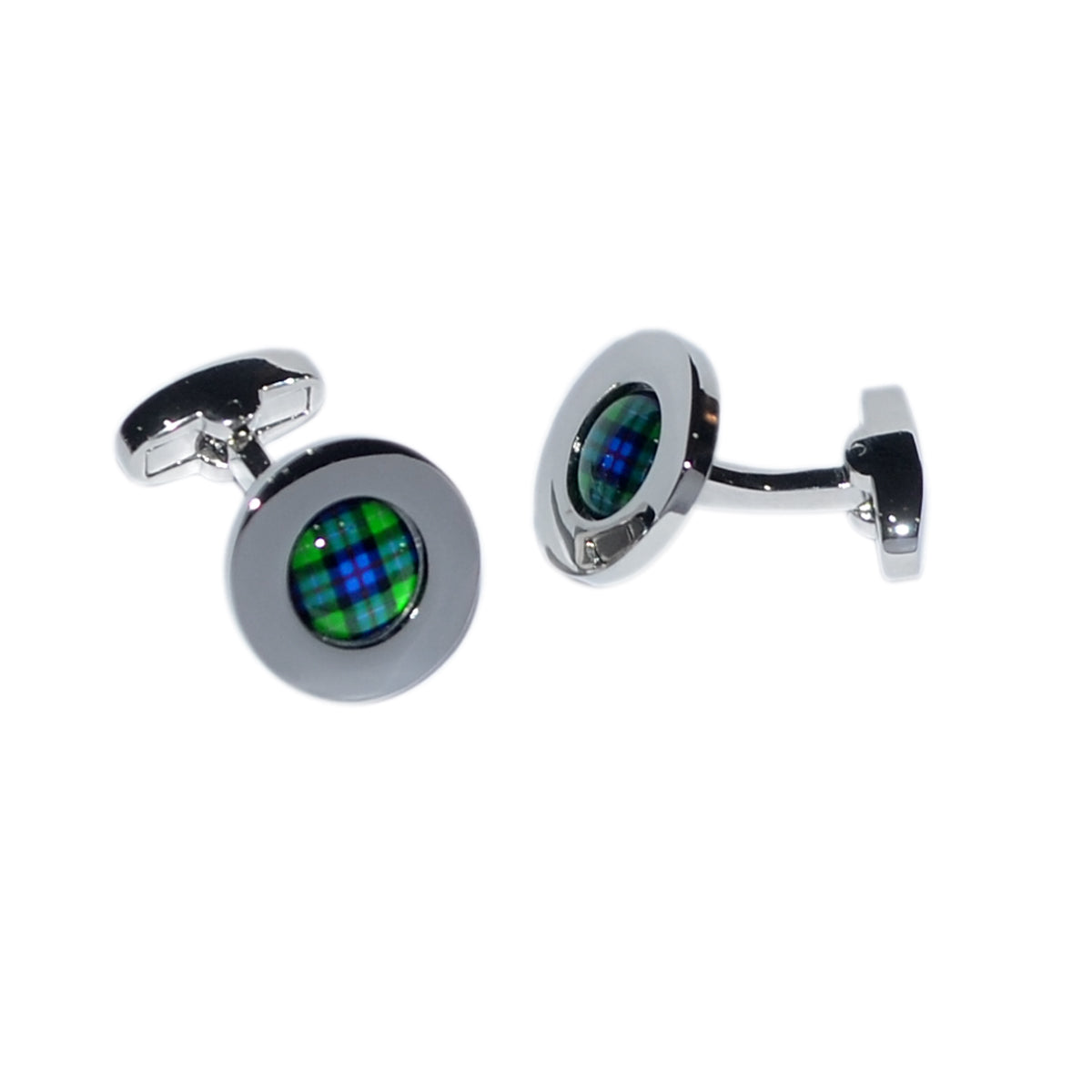 Rhodium Plated MacKenzie Tartan Centred Cufflinks | Ashton and Finch