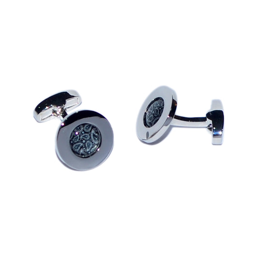 Dark Paisley Centre Rhodium Plated Cufflinks | Ashton and Finch