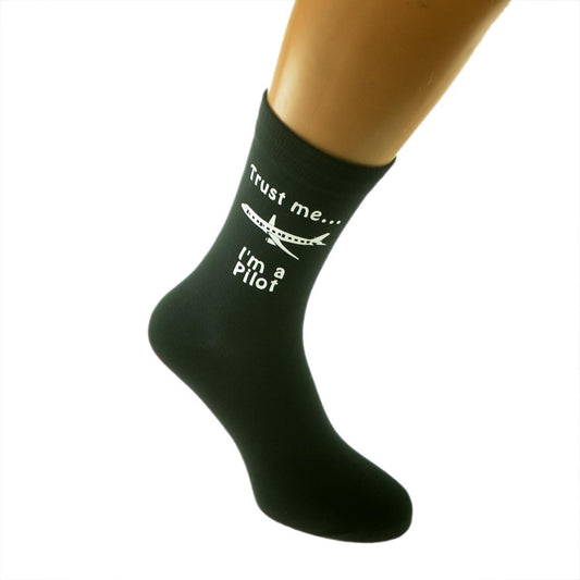 Trust Me I’m A Pilot Mens Black Socks With Plane Image| Ashton and Finch