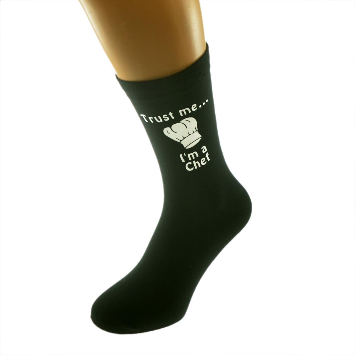 Trust Me I’m A Chef Mens Black Socks With Hat Image| Ashton and Finch