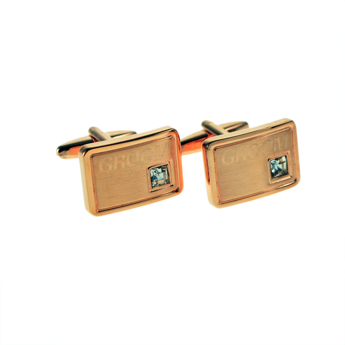 Rose Gold Curved Cufflinks with Crystal with Wedding Titles Engraved | Ashton and Finch