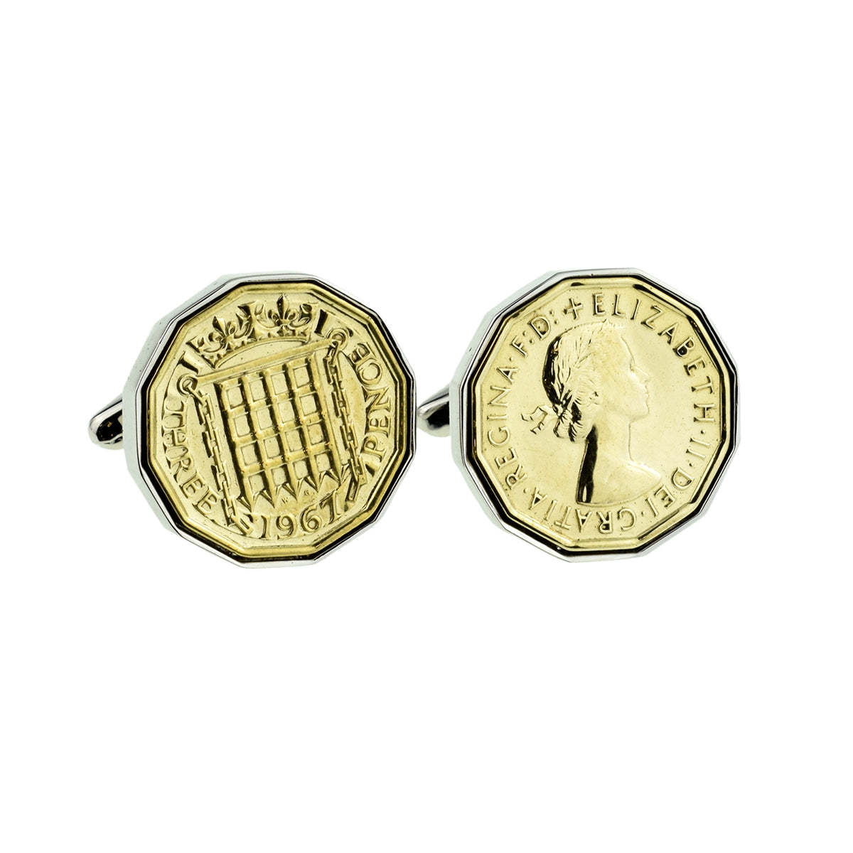 Rhodium Plated Cufflinks with Polished Pre Decimal Thrupenny Bit Coin | Ashton and Finch