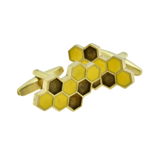 Raw Brushed Brass Honeycomb Design Cufflinks | Ashton and Finch