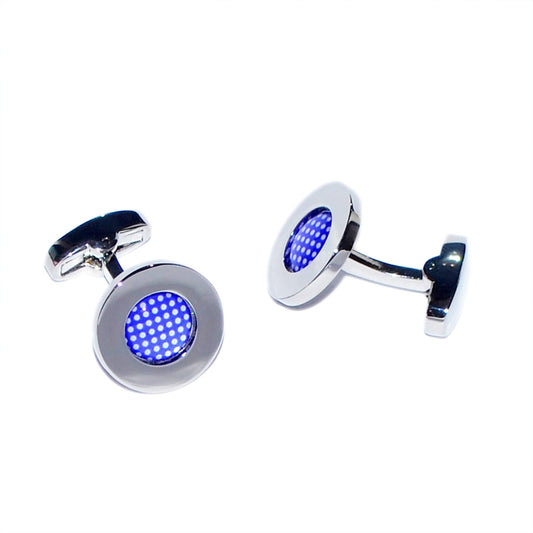 Purple Polka Dot Pattern Centred Rhodium Plated Cufflinks | Ashton and Finch