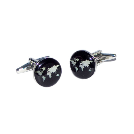 Round Black & White World Map Cufflinks | Ashton and Finch