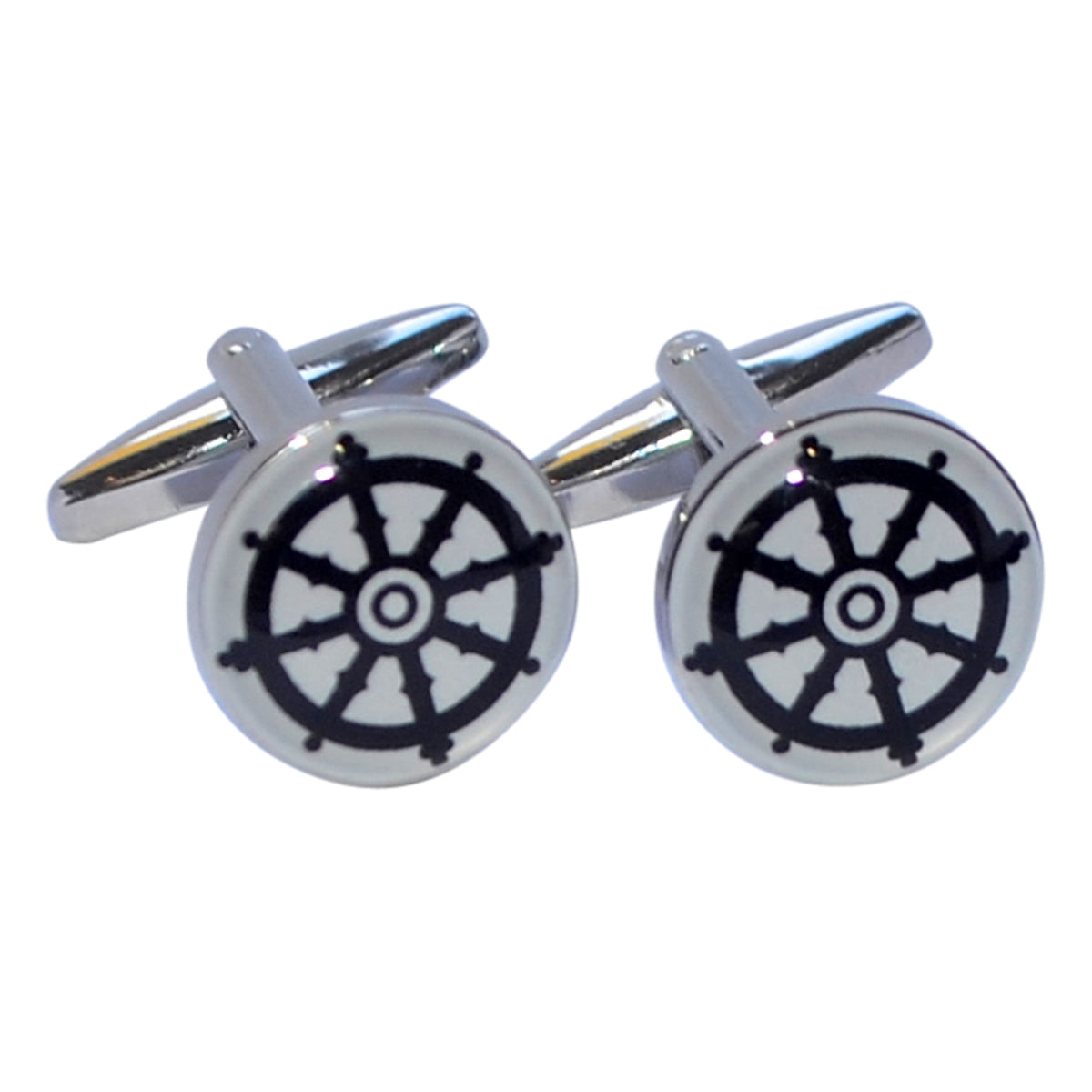 Buddhist Wheel of Dharma Design Round Cufflinks | Ashton and Finch