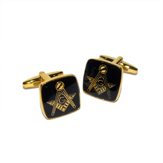 Masonic Black & Gold Plated Cufflinks with G | Ashton and Finch