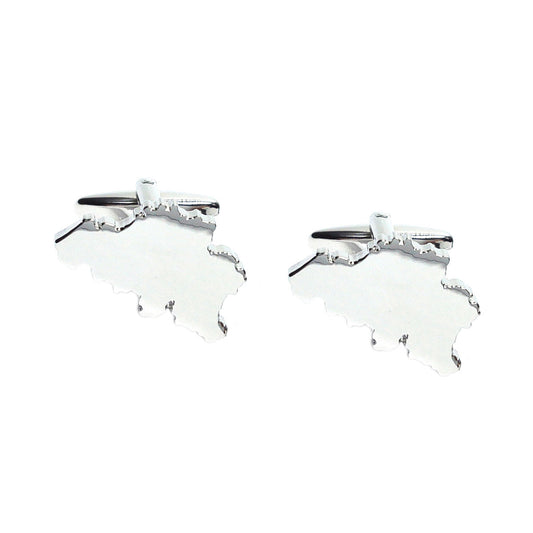 Outline Map of Belgium Rhodium Plated Cufflinks | Ashton and Finch