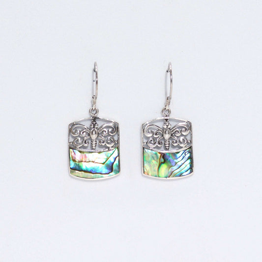 Abalone Dragonfly Earrings with Shell and Silver Detailing