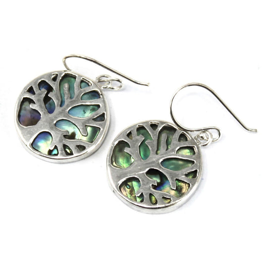 15mm Tree of Life Silver Earrings - Abalone